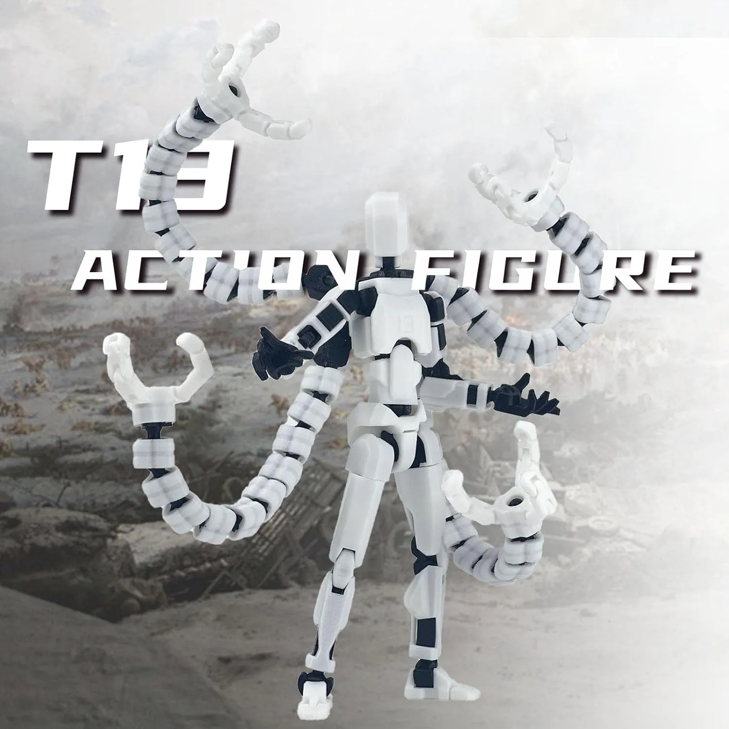 Assembly Completed 7.2in T13 Action Figure 3D Printed Multi-Jointed Movable T 13 Nova 13 Robot 13 Action Figure Desktop Decorations for Game Lovers (Gray2)