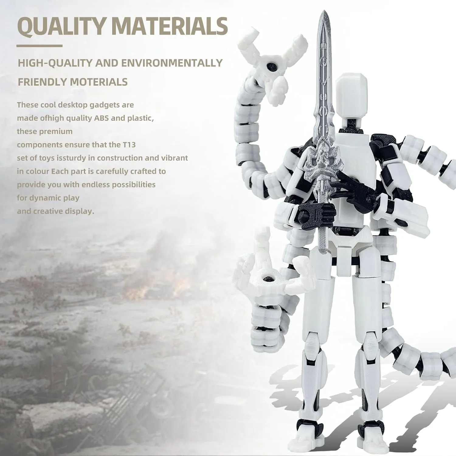 Assembly Completed 7.2in T13 Action Figure 3D Printed Multi-Jointed Movable T 13 Nova 13 Robot 13 Action Figure Desktop Decorations for Game Lovers (Gray2)