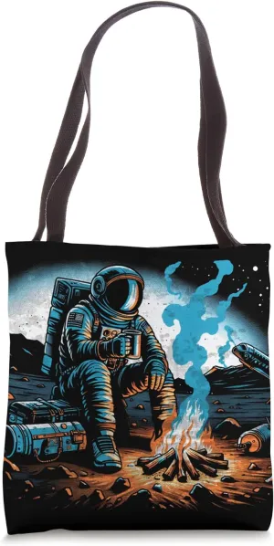 Astronaut Camping in a Distant Planet Vintage Funny Trippy Tote Bag