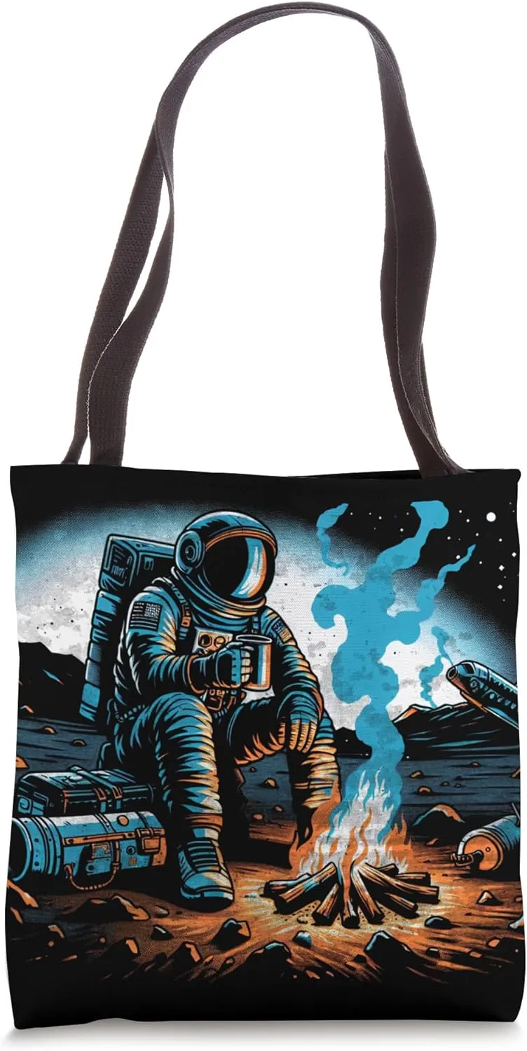 Astronaut Camping in a Distant Planet Vintage Funny Trippy Tote Bag