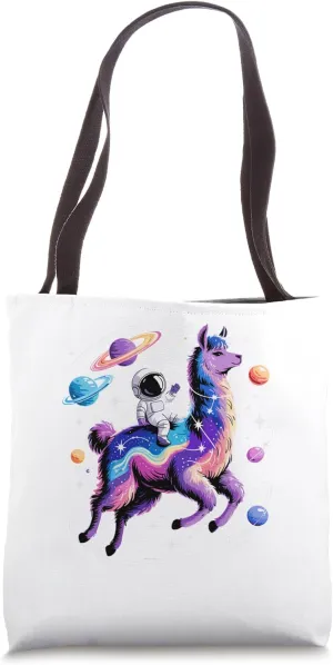 Astronaut Riding Llama Space Stars Galaxy Planets Llamas Tote Bag