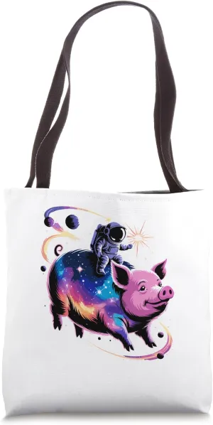 Astronaut Riding Pig Space Stars Galaxy Planets Pigs Tote Bag