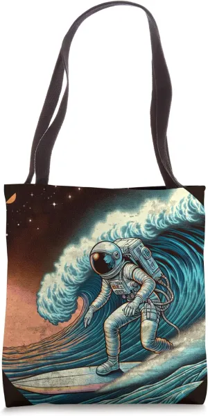 Astronaut Surfing On Distant Planet Trippy Vintage Cosmonaut Tote Bag