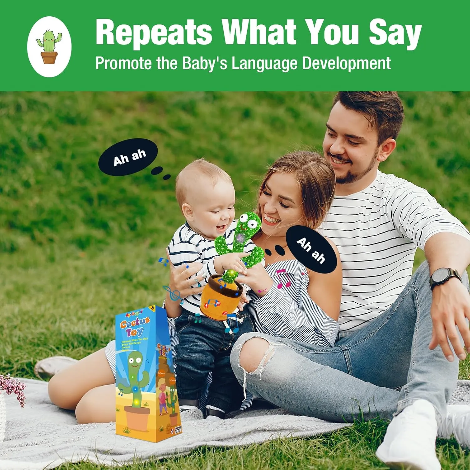 Ayeboovi Dancing Talking Cactus Baby Toys, Adjustable Volume Singing Cactus Toy with 120 Songs, Repeating Cactus Toy Mimics Back Records What You Say, Talking Cactus For Toddlers Kids Boys Girls Gifts