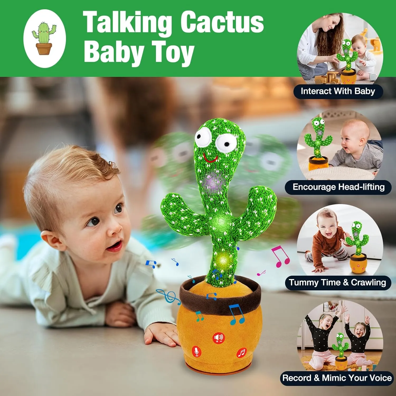 Ayeboovi Dancing Talking Cactus Baby Toys, Adjustable Volume Singing Cactus Toy with 120 Songs, Repeating Cactus Toy Mimics Back Records What You Say, Talking Cactus For Toddlers Kids Boys Girls Gifts