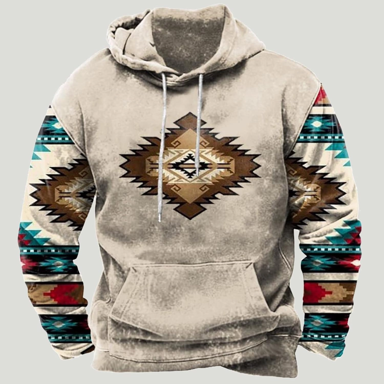Aymnlox Hoodies for Men Western Aztec Ethnic Lightweight Hooded Sweatshirts Casual Long Sleeve Ethnic Print Loose Pullover