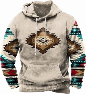 Aymnlox Hoodies for Men Western Aztec Ethnic Lightweight Hooded Sweatshirts Casual Long Sleeve Ethnic Print Loose Pullover