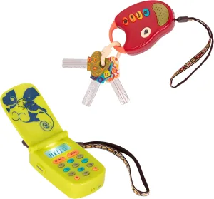 B. toys – Toy Car Keys & Cellphone – 2Pc Sensory Bundle – Developmental Toy for Babies, Toddlers – Red Keys & Green Play Phone – 10 Months   – FunKeys   Hellophone Set