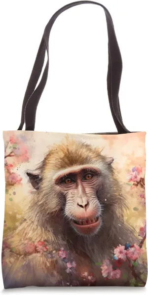 Baboon Garden Flowers Painting Pet Mom Dad Tote Bag