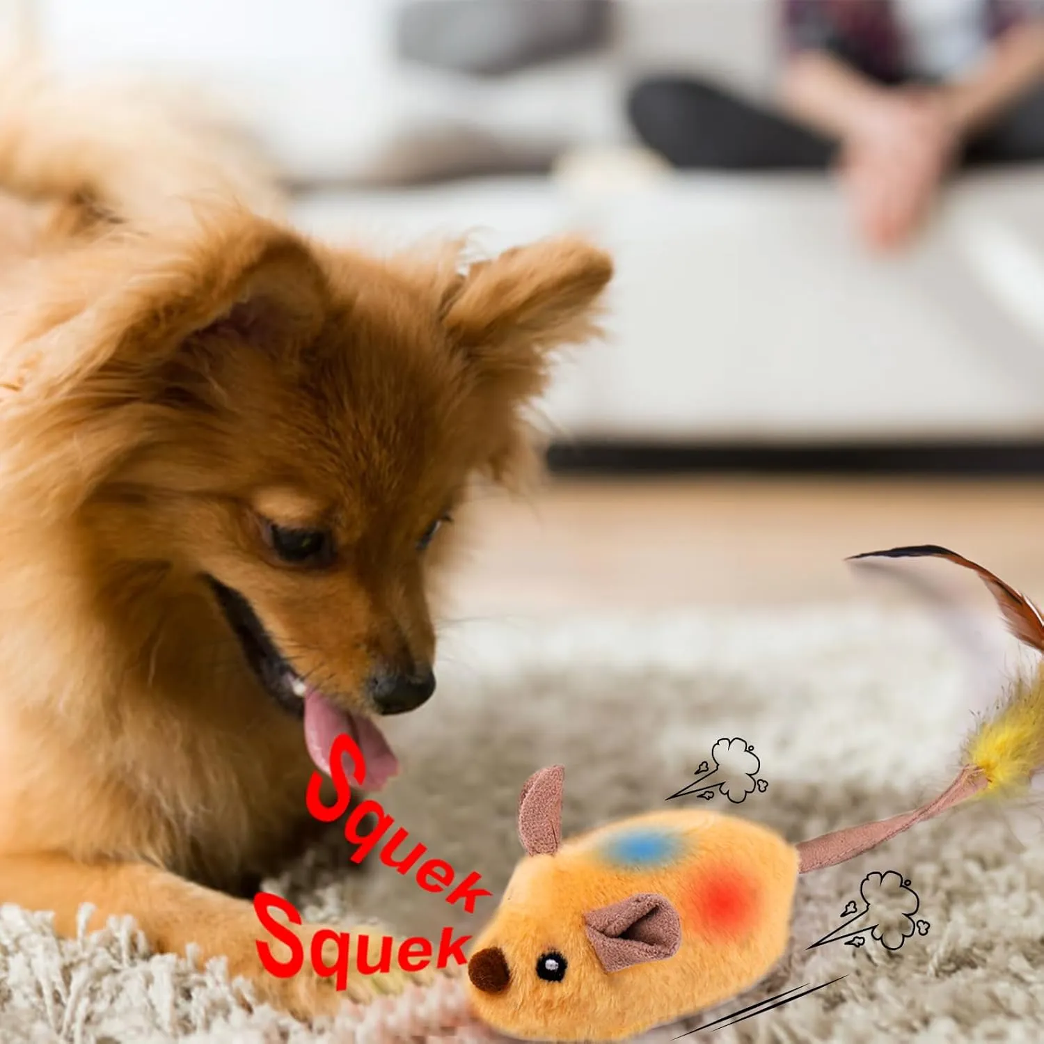 BABORUI Interactive Escaping Mice Squeaky Toys with Lights & Auto-Turn, Rechargeable Moving Toys for Small/Medium/Large Dogs & Cats (Yellow)
