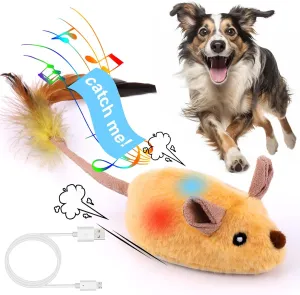 BABORUI Interactive Escaping Mice Squeaky Toys with Lights & Auto-Turn, Rechargeable Moving Toys for Small/Medium/Large Dogs & Cats (Yellow)