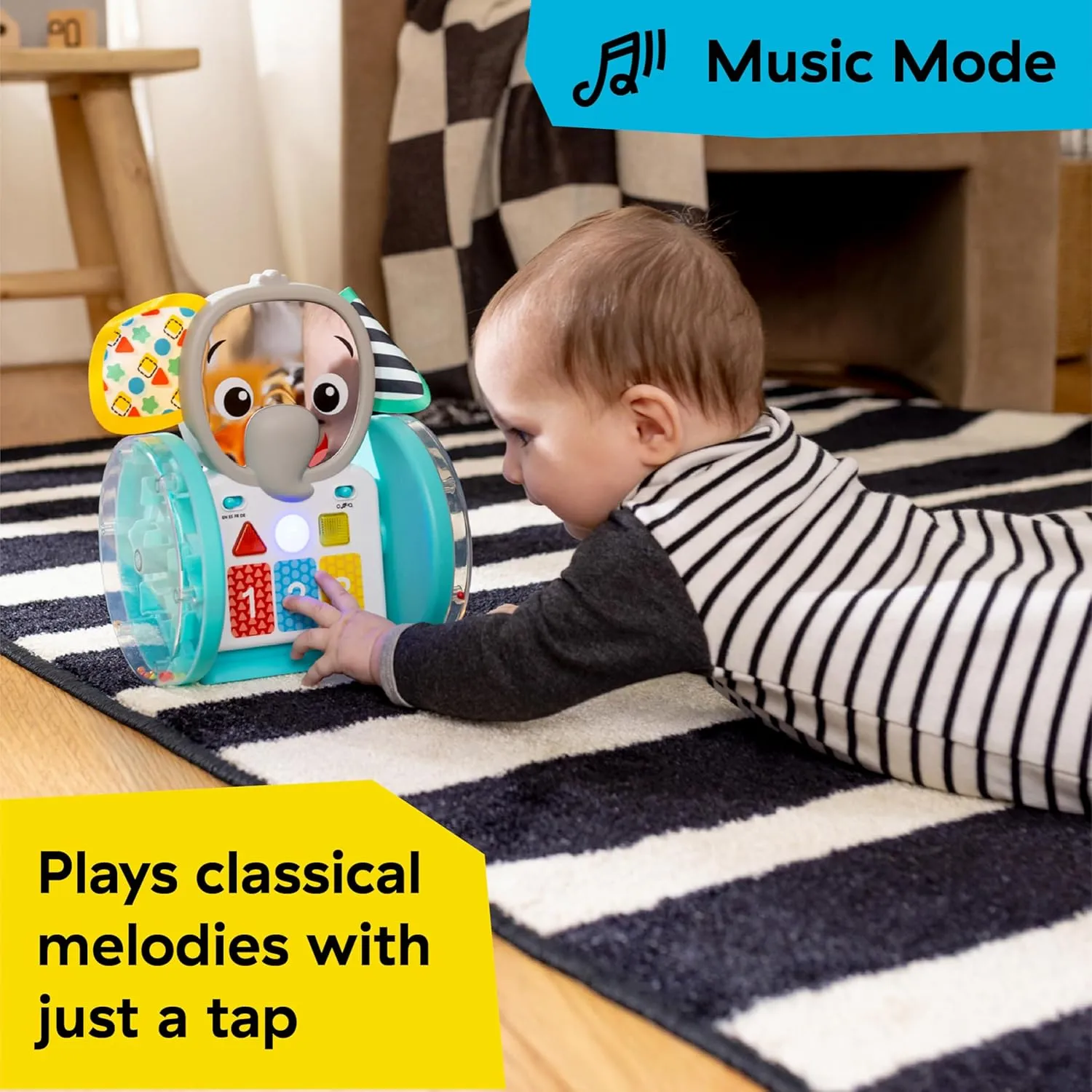 Baby Einstein Chase & Tap Earl Crawling Baby Toy, with Mirror and Music, Ages 6 Months and Up