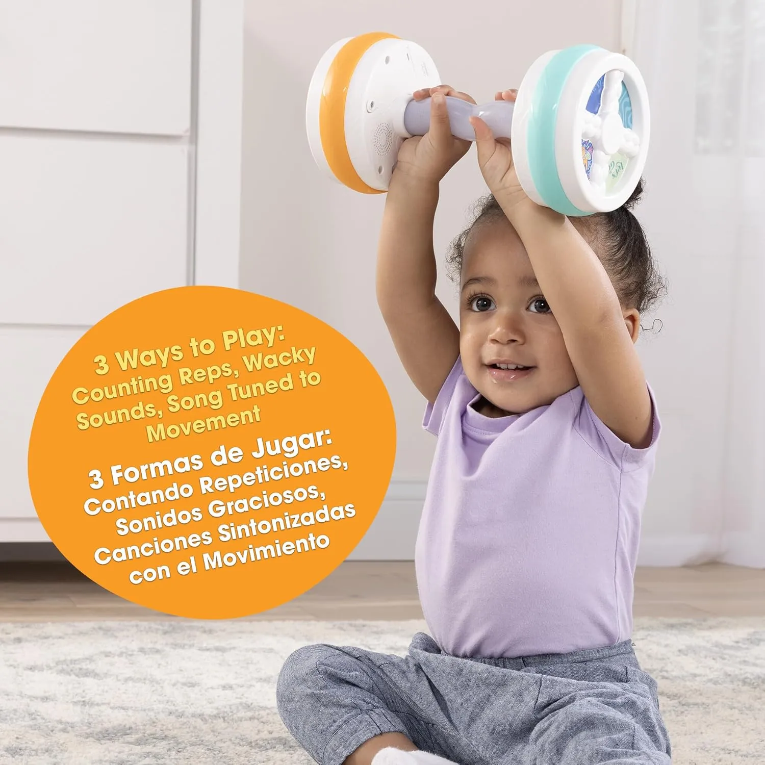 Baby Workout Toys by Robin Arzon - Count & Groove Bouncy Barbell - Baby Play Gym Toys with Lights and Sounds - Counts and Sings in English and Spanish - Baby Toys Ages 9 Months and Up