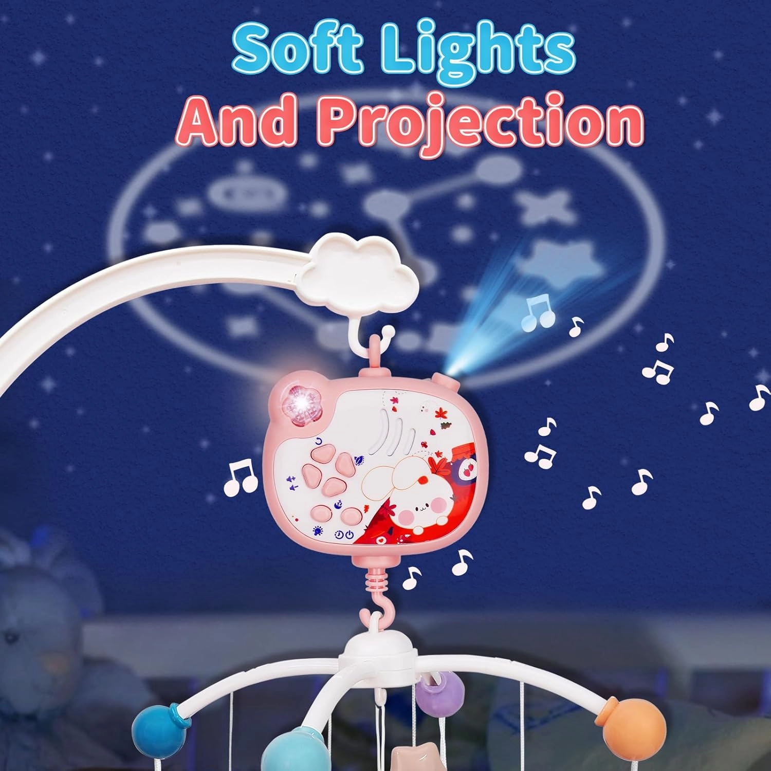 Baby Mobile for Crib, Crib Mobile with Music and Lights for Girls or Boys, Crib Toys Hanging, Nursery Mobiles, Bassinet Mobile Clip On, Tiny Love Mobile, Crib Bumper Toys Accessories