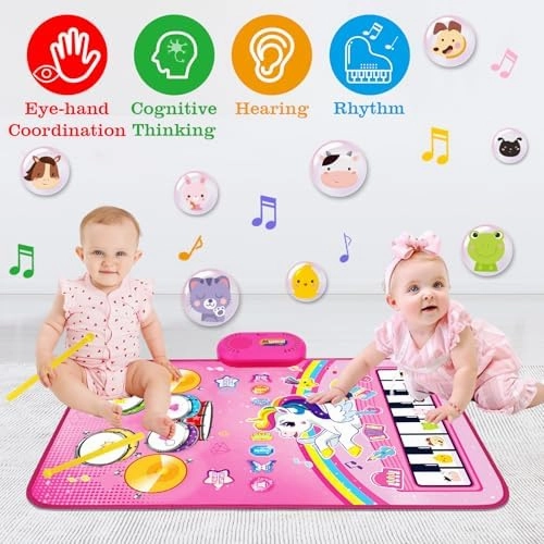 Baby Music Mat: 3 in 1 Piano Drum Animal Touch Unicorn Toys - Infant Musical Toy for 1-2 Year Olds