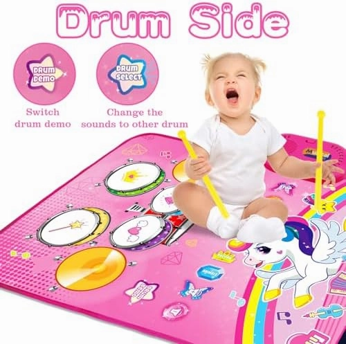 Baby Music Mat: 3 in 1 Piano Drum Animal Touch Unicorn Toys - Infant Musical Toy for 1-2 Year Olds