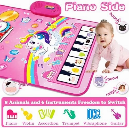 Baby Music Mat: 3 in 1 Piano Drum Animal Touch Unicorn Toys - Infant Musical Toy for 1-2 Year Olds