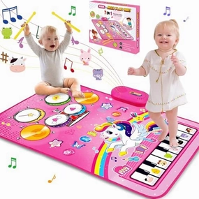 Baby Music Mat: 3 in 1 Piano Drum Animal Touch Unicorn Toys - Infant Musical Toy for 1-2 Year Olds