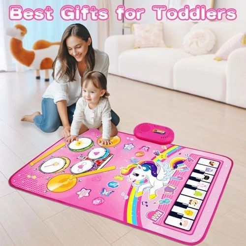 Baby Music Mat: 3 in 1 Piano Drum Animal Touch Unicorn Toys - Infant Musical Toy for 1-2 Year Olds