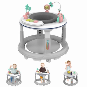 Baby Walker with Wheels, Infant Walking Assistant with Music, and Lights, 5 Adjustable Heights for Baby Walking Support, Detachable Toys, Bounce Foot Pad, for Boys and Girls 6-12 Months