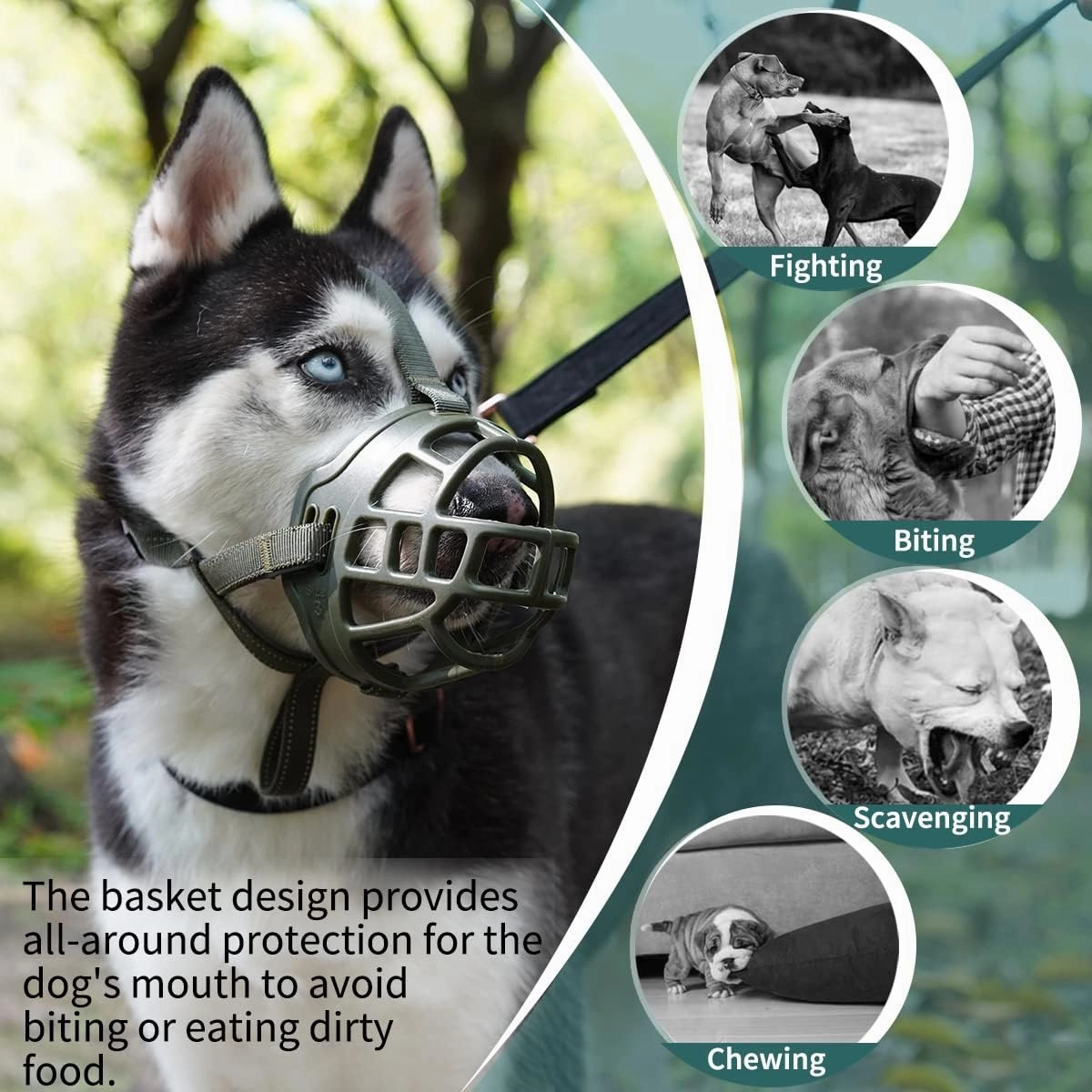BARKLESS Dog Muzzle, Basket Muzzle for Small Medium Large Dogs, Soft Cage Mouth Cover for Biting Chewing, Allow Drinking Panting for German Shepherd Pitbull Rottweiler (6 (Snout 13¾-15½"), Green)