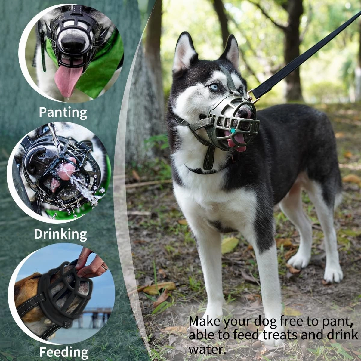 BARKLESS Dog Muzzle, Basket Muzzle for Small Medium Large Dogs, Soft Cage Mouth Cover for Biting Chewing, Allow Drinking Panting for German Shepherd Pitbull Rottweiler (6 (Snout 13¾-15½"), Green)