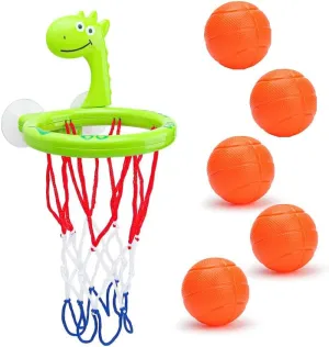 Bathtub Basketball Toy – Designed for Kids 3  with 5-Ball Set, Fun Shooting Game & Secure Strong Suction Cup Design (Green)