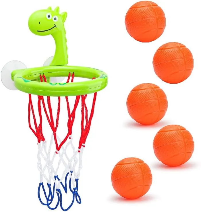 Bathtub Basketball Toy – Designed for Kids 3  with 5-Ball Set, Fun Shooting Game & Secure Strong Suction Cup Design (Green)
