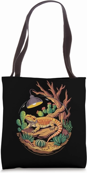 Bearded Dragon Pet Lover with Cactus and Heat Lamp Tote Bag