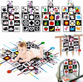 beiens Tummy Time Black and White High Contrast Crinkle Toys with Mirror Teether, Toys for 0-6-12-18 Months Toddler Newborn Baby, Sensory Play Mats, Baby Gifts for Boy Girl
