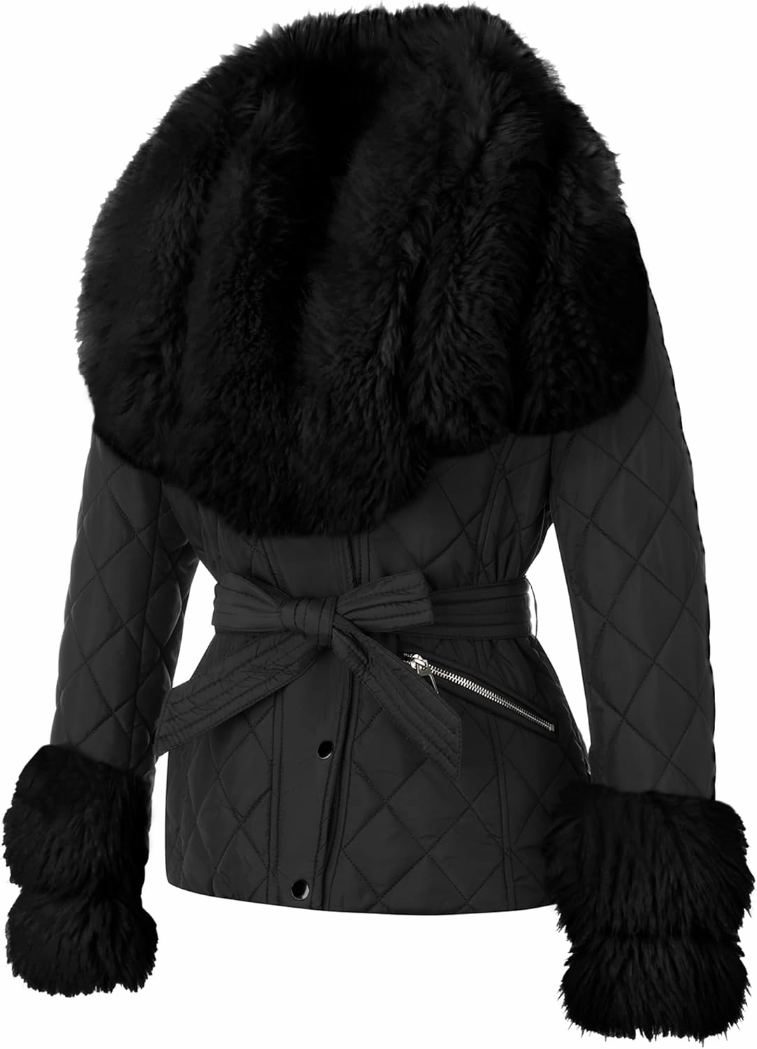 Bellivera Women Faux Leather Suede Jacket Moto Biker Coat Sherpa-Lined Overcoat with Removable Belt