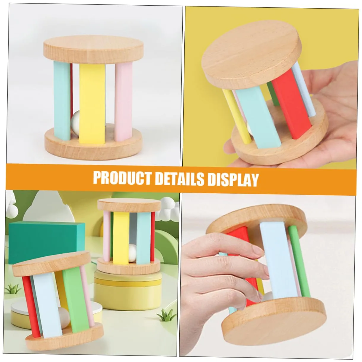 BESPORTBLE Wooden Rattle Roller Instrument Educational Early Learning for Boy Girl Lightweight Portable Musical Plaything for Hand Eye Coordination and Grasping Skills Development