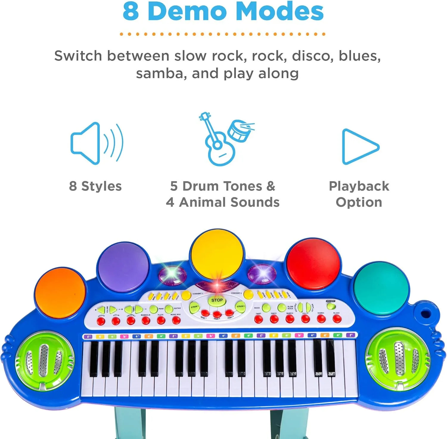 Best Choice Products 37-Key Kids Electronic Musical Instrument Piano Learning Toy Keyboard w/Multiple Sounds, Lights, Microphone, Stool - Blue