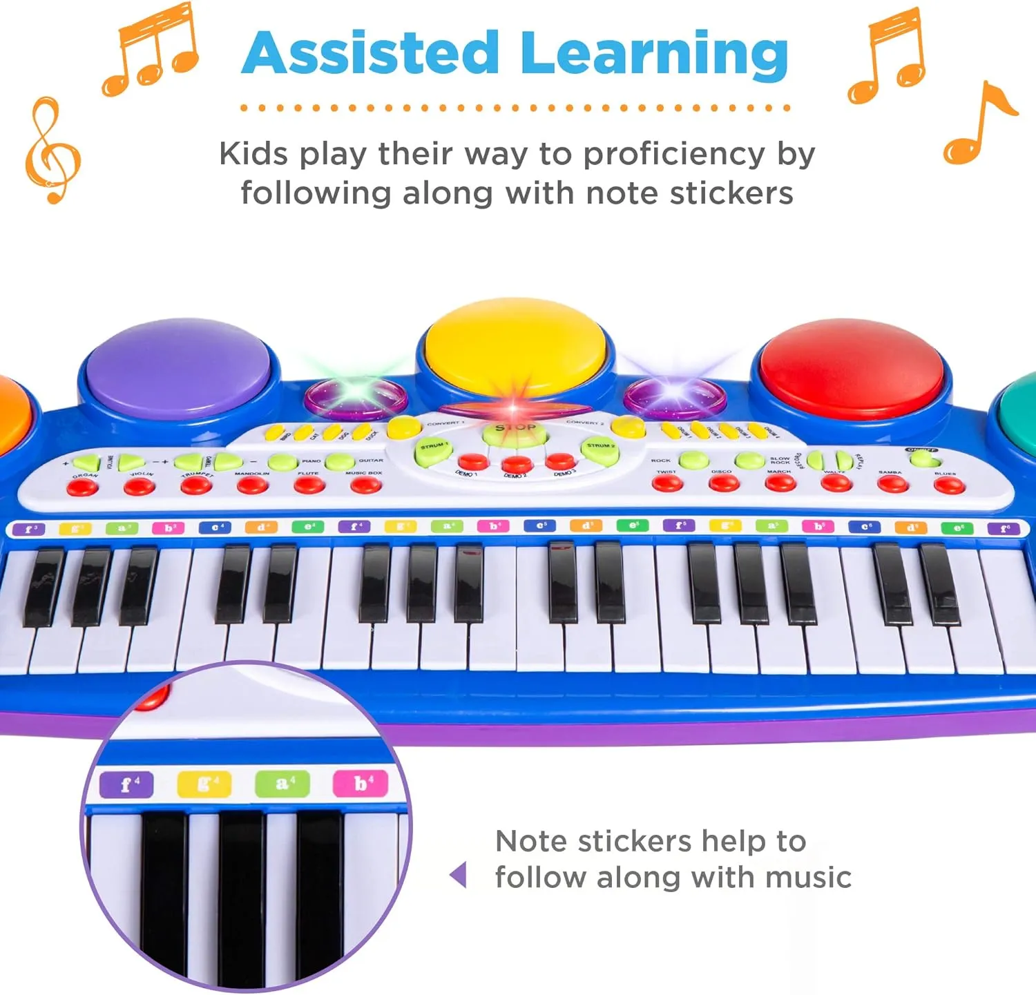 Best Choice Products 37-Key Kids Electronic Musical Instrument Piano Learning Toy Keyboard w/Multiple Sounds, Lights, Microphone, Stool - Blue