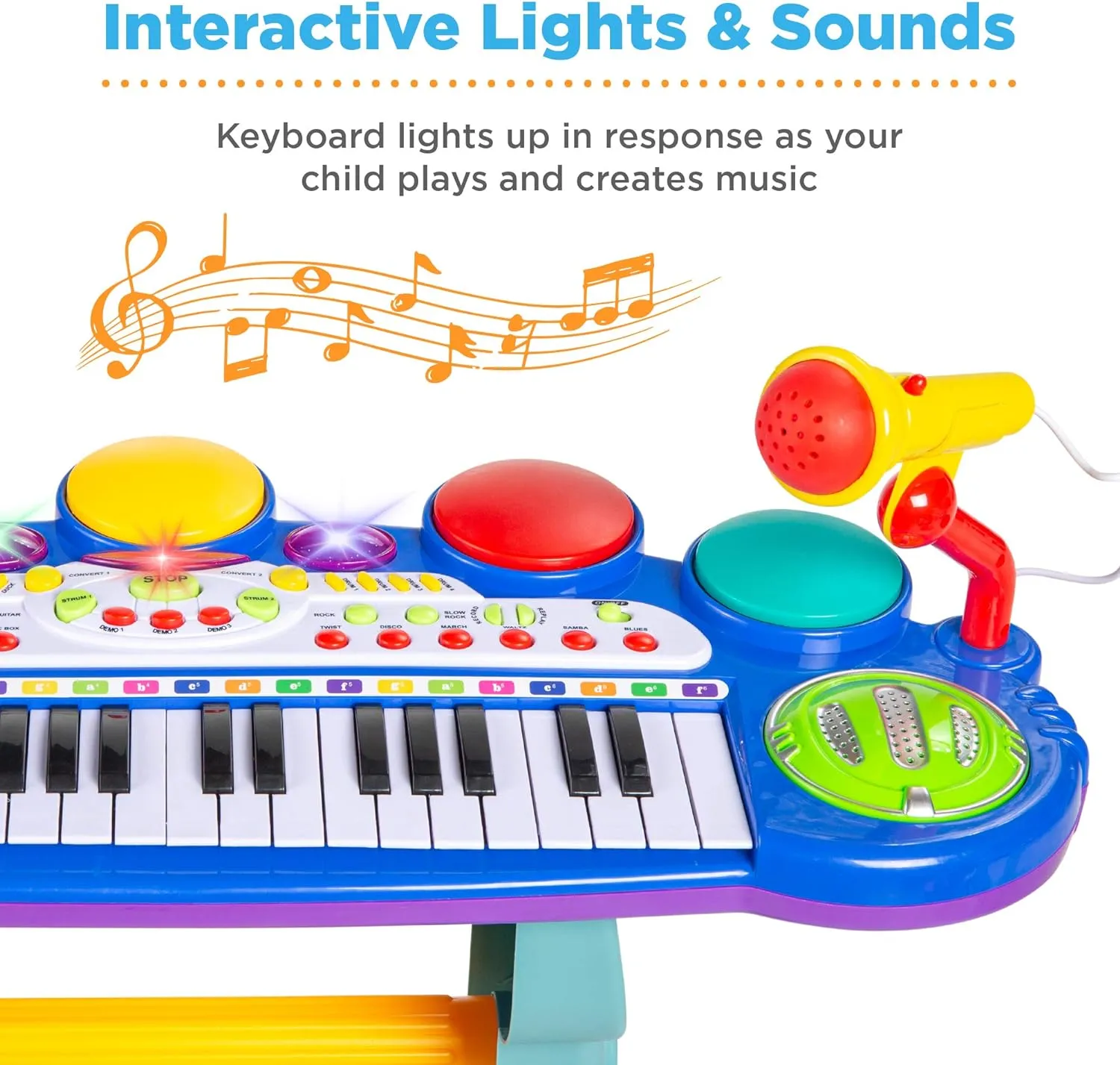 Best Choice Products 37-Key Kids Electronic Musical Instrument Piano Learning Toy Keyboard w/Multiple Sounds, Lights, Microphone, Stool - Blue