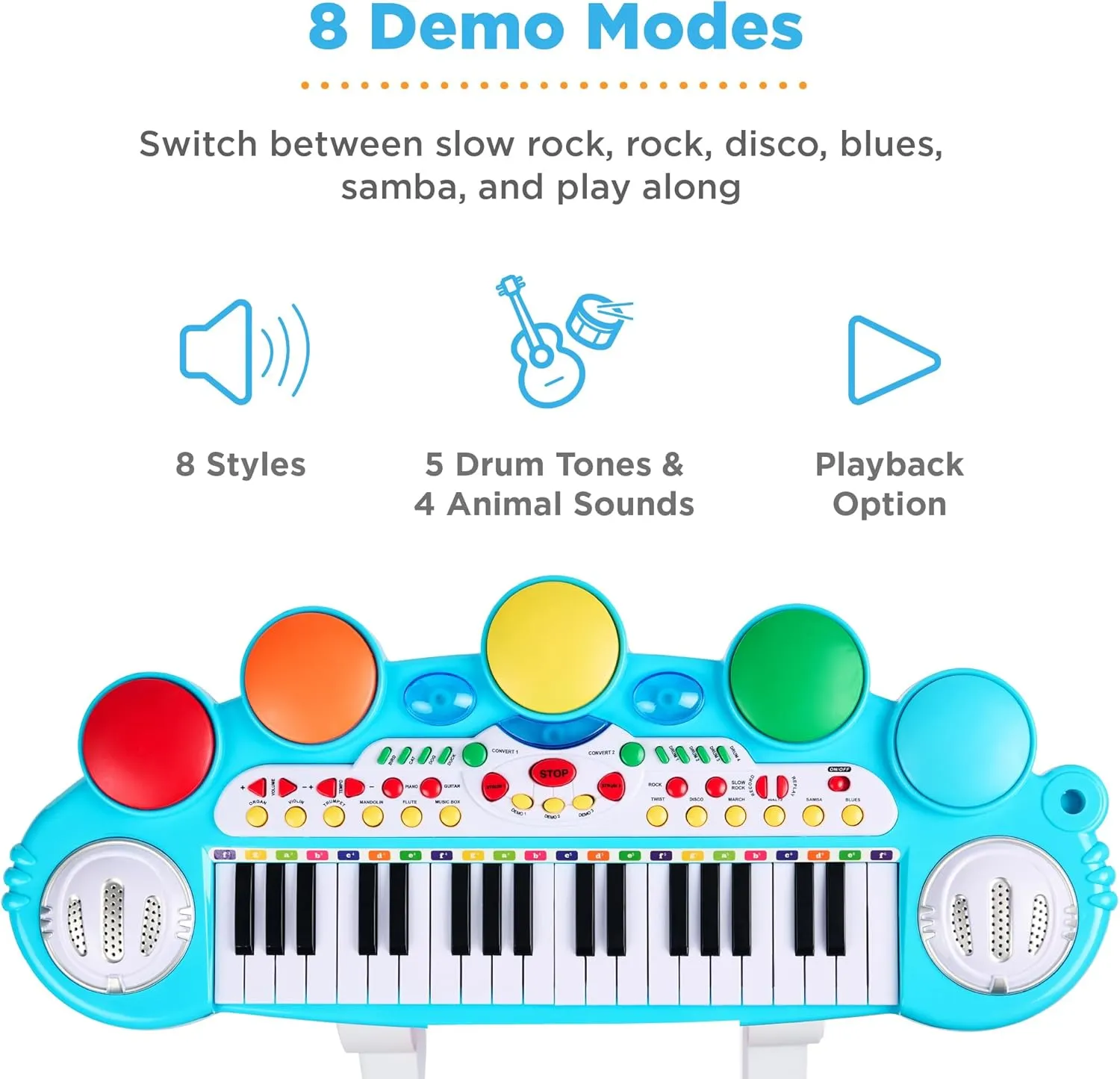 Best Choice Products 37-Key Kids Electronic Musical Instrument Piano Learning Toy Keyboard w/Multiple Sounds, Lights, Microphone, Stool - Multicolor