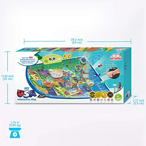 BEST LEARNING i-Poster My USA Interactive Map - Educational Smart Talking US Poster Toy for Kids Boy or Girl Ages 5 to 12 Years | United States Geography Electronic Game Children 5, 6, 7 Gift Present