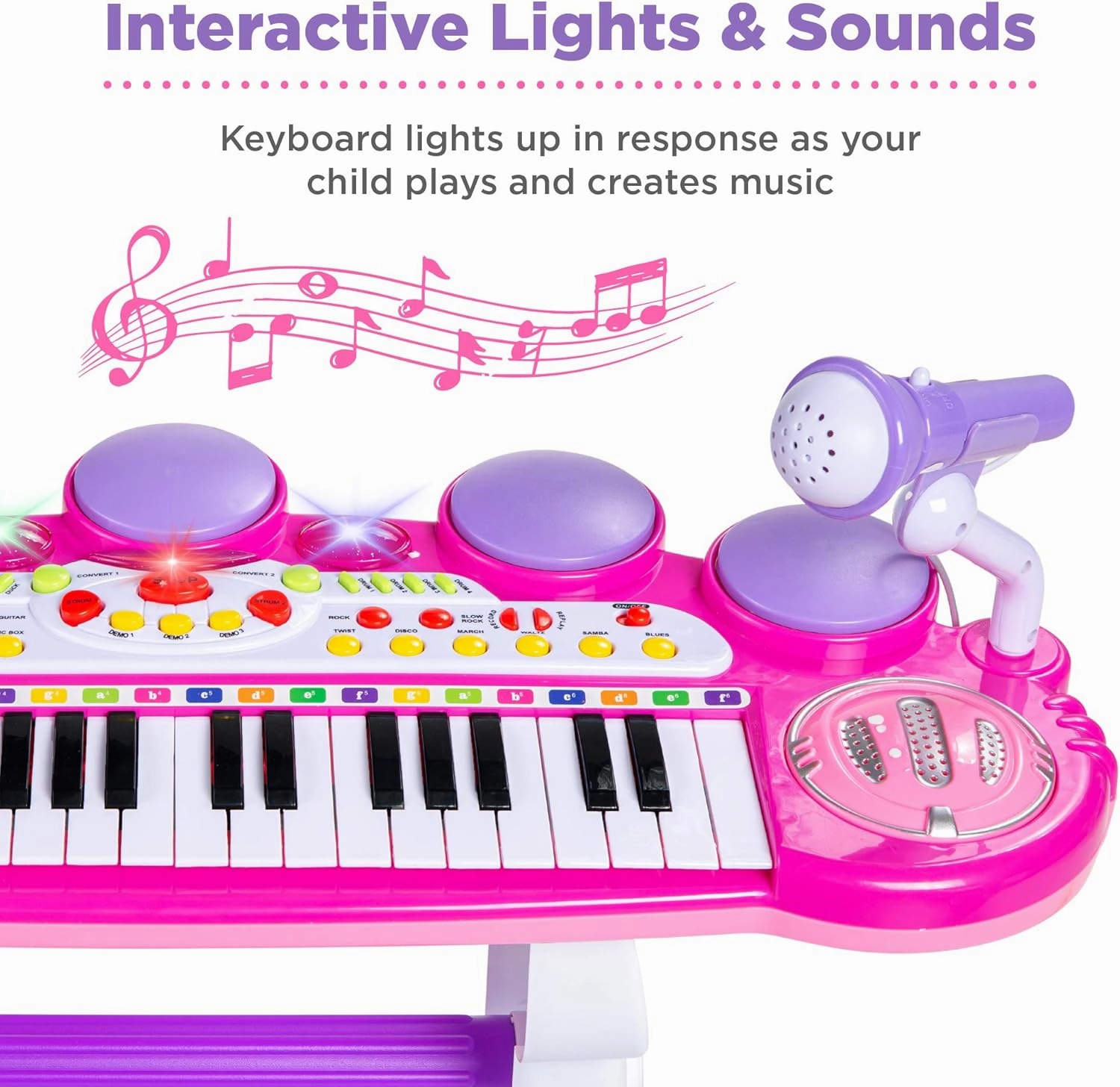 Best Choice Products 37-Key Kids Electronic Musical Instrument Piano Learning Toy Keyboard w/Multiple Sounds, Lights, Microphone, Stool - Pink