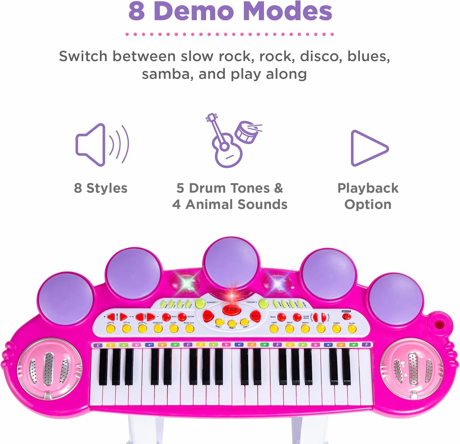 Best Choice Products 37-Key Kids Electronic Musical Instrument Piano Learning Toy Keyboard w/Multiple Sounds, Lights, Microphone, Stool - Pink