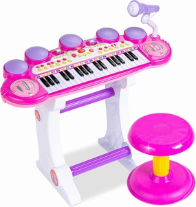 Best Choice Products 37-Key Kids Electronic Musical Instrument Piano Learning Toy Keyboard w/Multiple Sounds, Lights, Microphone, Stool - Pink