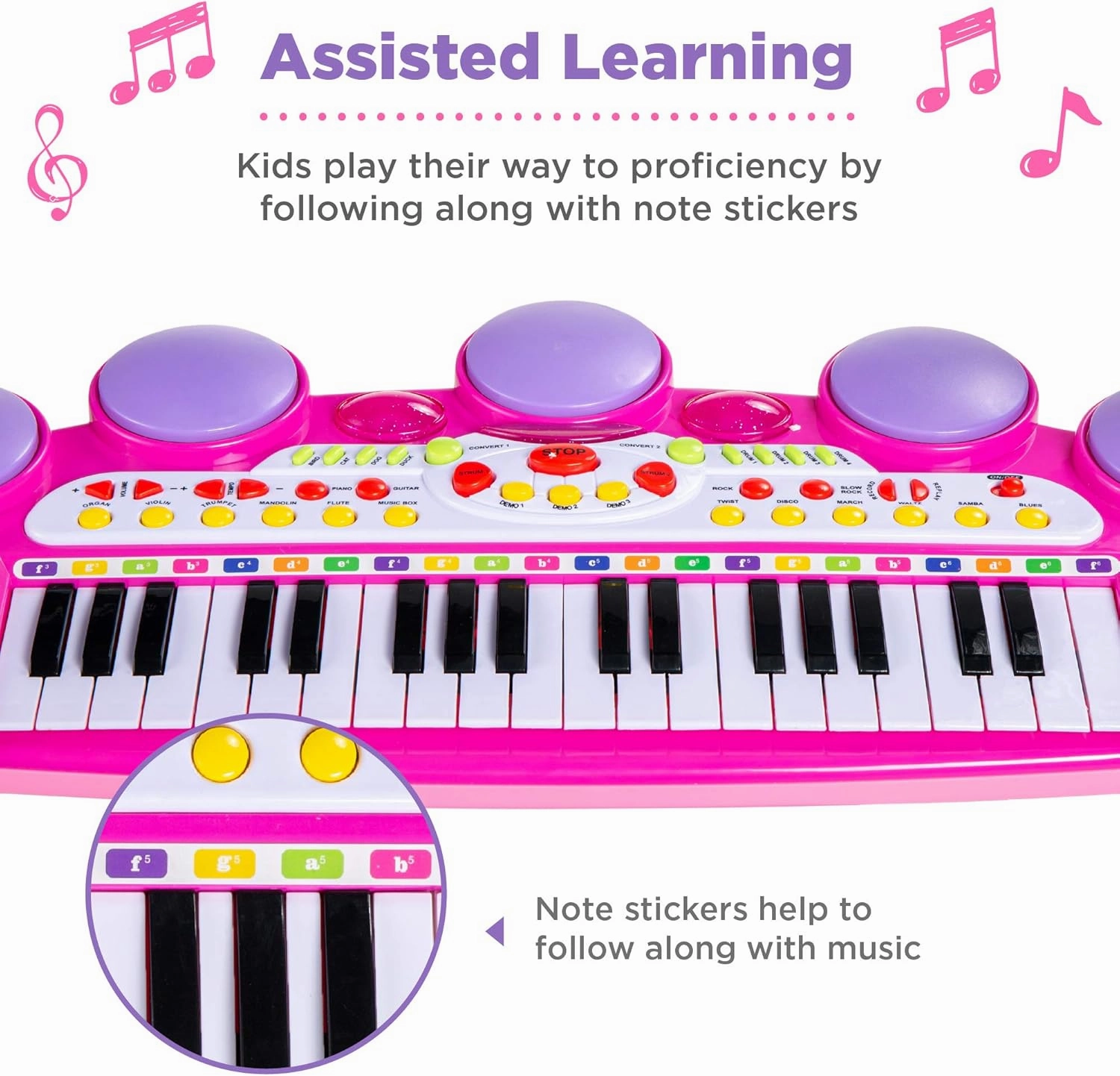 Best Choice Products 37-Key Kids Electronic Musical Instrument Piano Learning Toy Keyboard w/Multiple Sounds, Lights, Microphone, Stool - Pink
