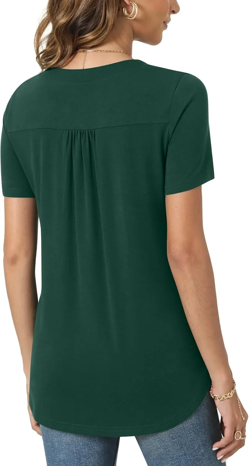 Bestbee Women's Summer Tops Short Sleeve Tunics Dressy Casual Blouses Henley Neck Button-Down Shirts