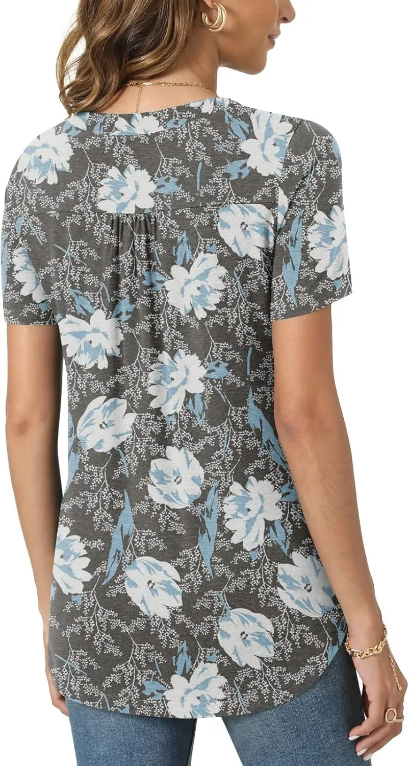 Bestbee Women's Summer Tops Short Sleeve Tunics Dressy Casual Blouses Henly Neck Button-Down Shirts