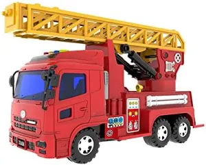 Big Daddy Trucks- Large Big rig Friction Powered Water Shooting Musical red Rescue fire Truck with extendable Ladder Lights and Realistic Sounding Sirens