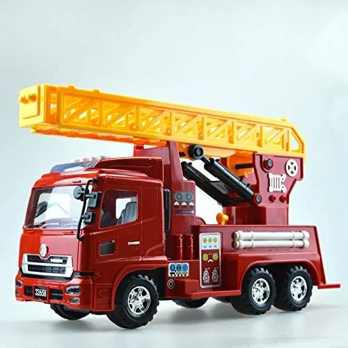 Big Daddy Trucks- Large Big rig Friction Powered Water Shooting Musical red Rescue fire Truck with extendable Ladder Lights and Realistic Sounding Sirens
