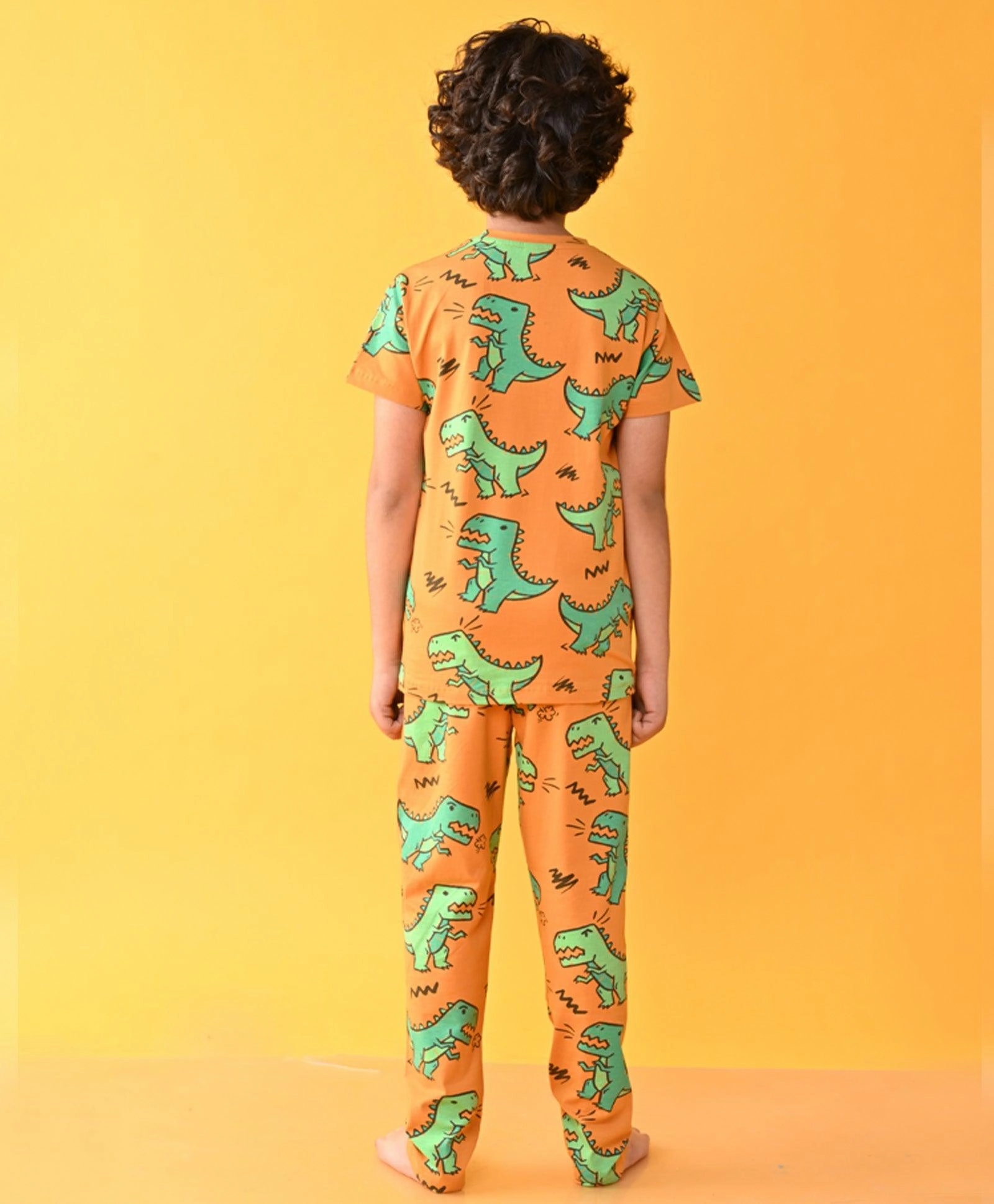 BIG DINOSAUR MUSTARD SHORT SLEEVE PYJAMA SET - MUSTARD