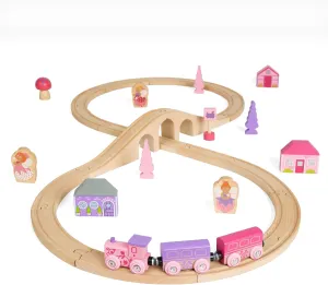 Bigjigs Rail Fairy Figure Of Eight Train Set - 35pc Pink Wooden Railway, Toy Trains & Accessories, Princess Toys For Kids, Compatible With Most Other Rail Brands, 3 Years Old  
