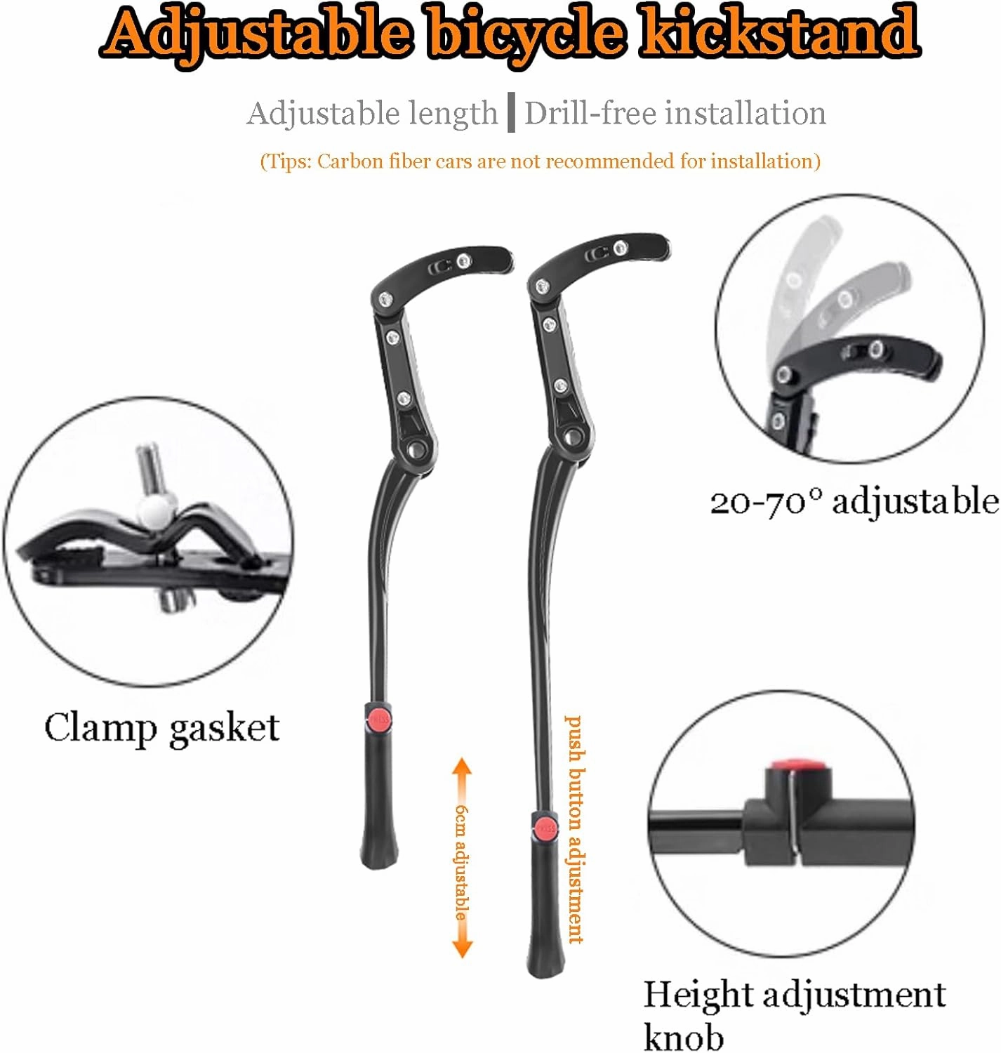Bike Kickstand for Orbea Occam Occam AM Occam LT Oiz Oiz H30 Oiz M Onix Onna, Adjustable Kickstand Foot Side Stand Support, Aluminum Rear Side Bicycle Stand for Bike with Non-Slip Rubber Foot