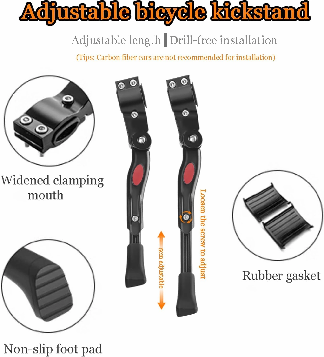 Bike Kickstand for Specialized Enduro S-Works, Adjustable Kickstand Foot Side Stand Support, Aluminum Rear Side Bicycle Stand for Bike with Non-Slip Rubber Foot,A