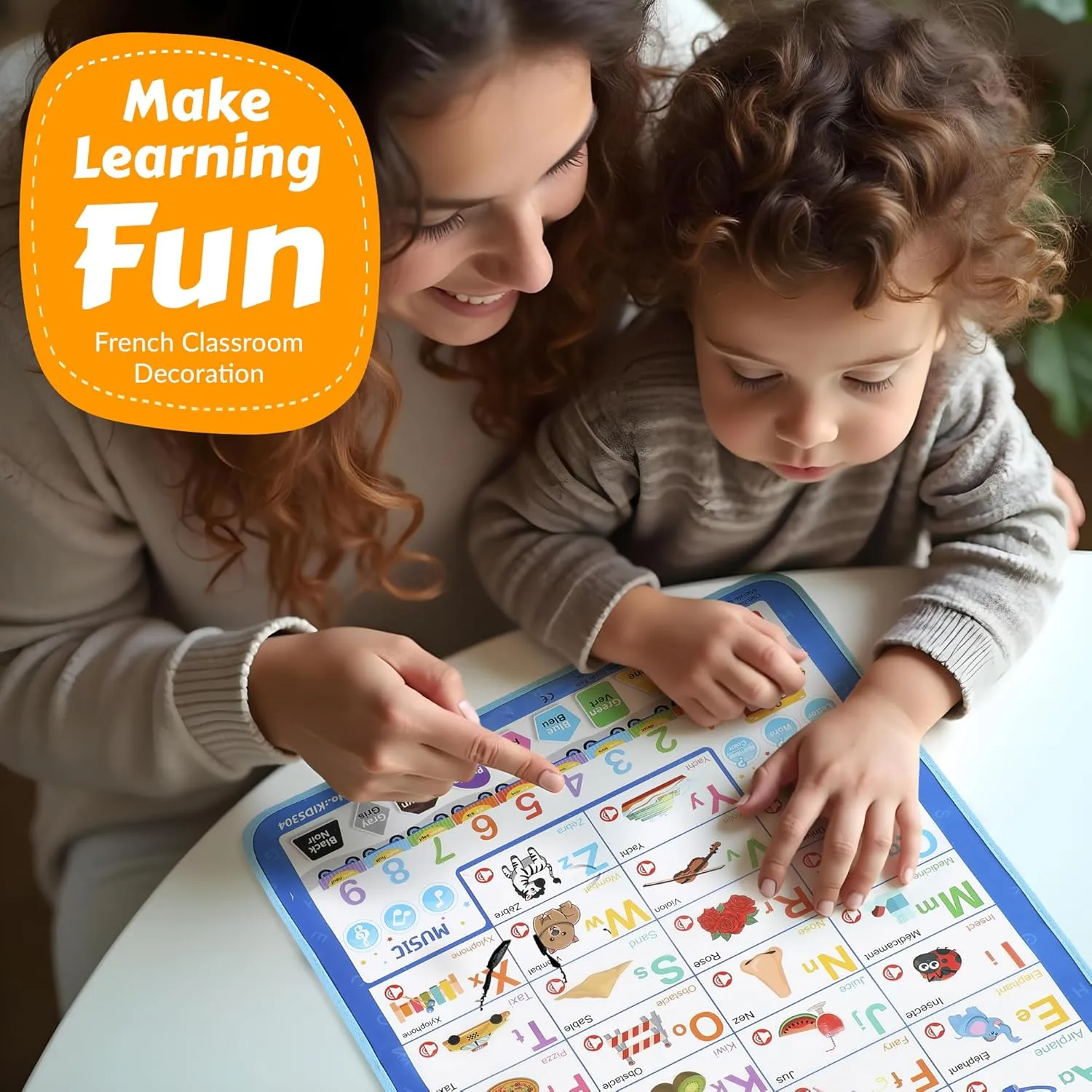 Bilingual English & French Learning Interactive Alphabet Wallchart - Includes Talking ABC, 123s & Music Poster - Educational Kids Learning Toy, Educational Gift for 3  Years Old Girls & Boys